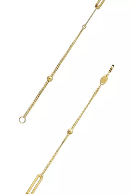 pulsera de oro amarillo 18k cadena fina centro asas rectangulares foto detalle