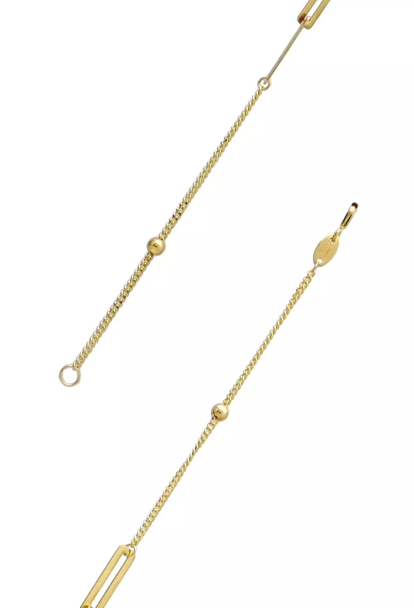 pulsera de oro amarillo 18k cadena fina centro asas rectangulares foto detalle