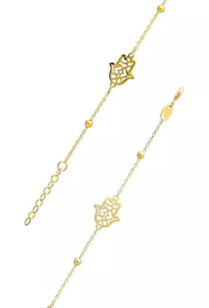 Pulsera oro 18 ktes cadena con entrepiezas Mano de Fátima, la pulsera que te embellece y que te protege, el regalo perfecto, cadena forzada con entrepiezas y cierre de seguridad foto detallada