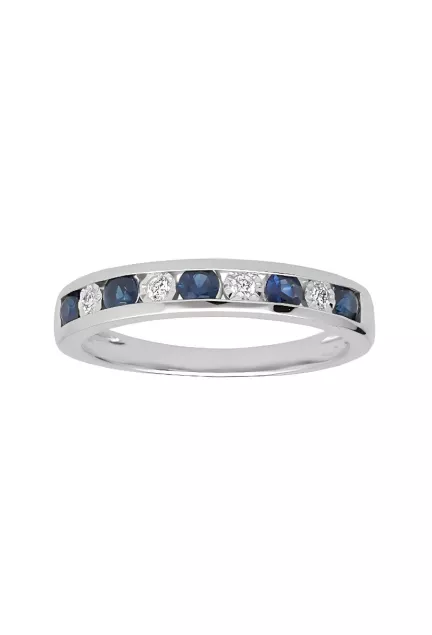 anillo media alianza de oro blanco 18 ktes con zafiros y diamantes fotografia frontal