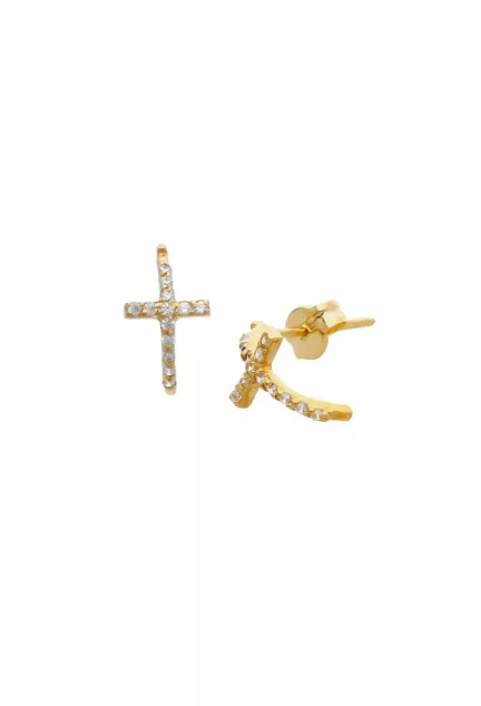 Pendientes en oro 18k cruz con circonitas 002_56456-P