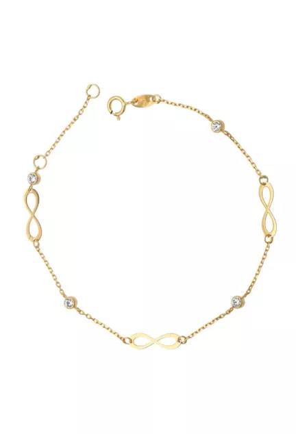 Pulsera de oro con entrepiezas infinito y cuatro chatones circonita 002_70667-PU