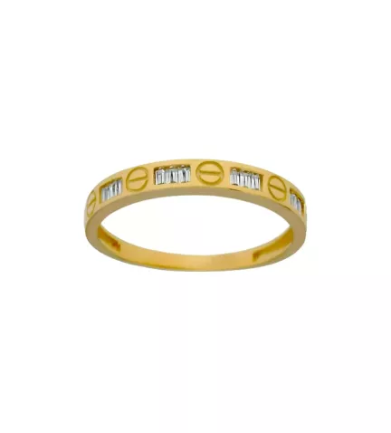 anillo de oro amarillo 18 ktes con circonitas talla baguette toma frontal