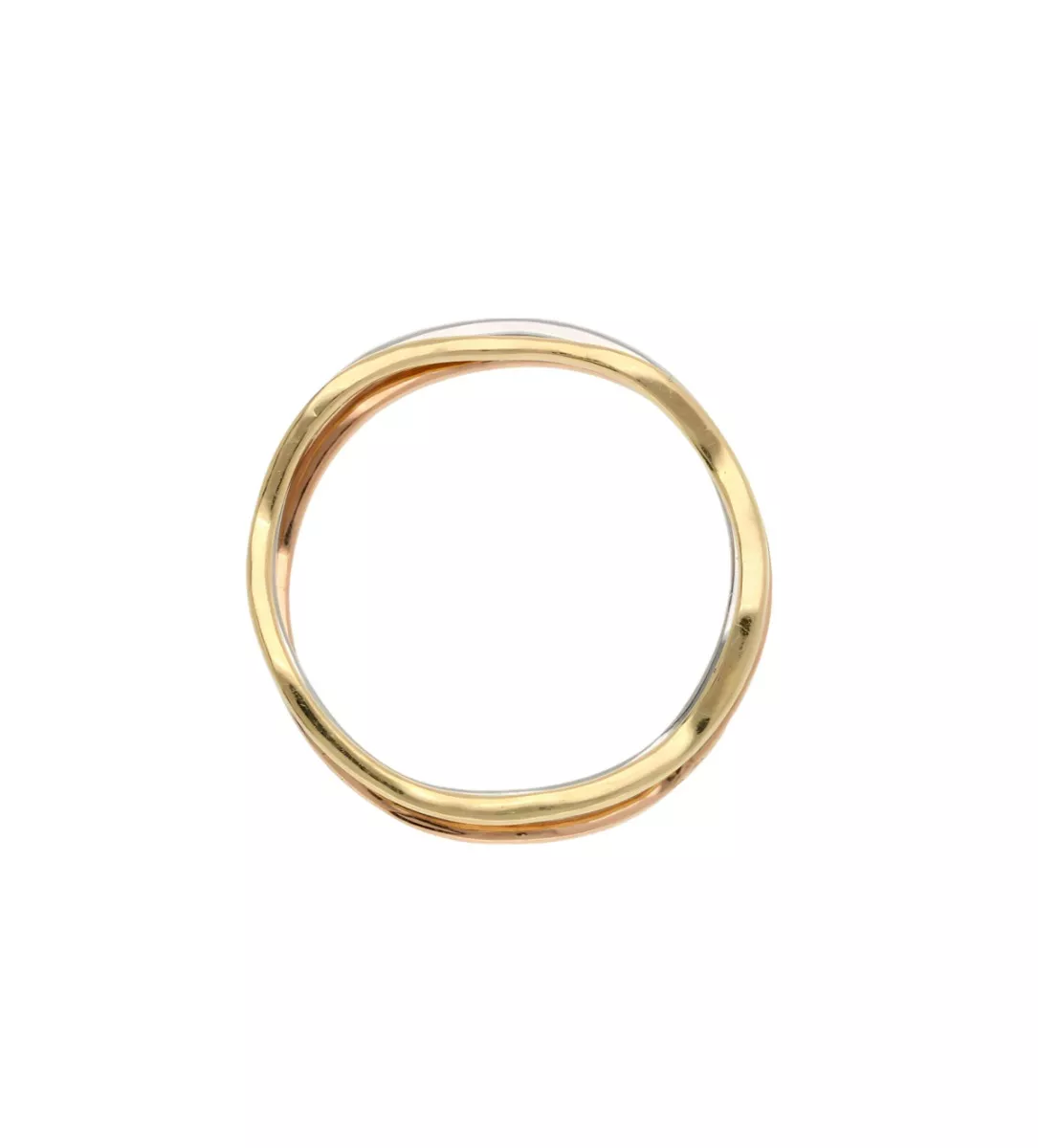 anillo oro tricolor 3 aros montados rosa blanco y amarillo foto sortija desmontada