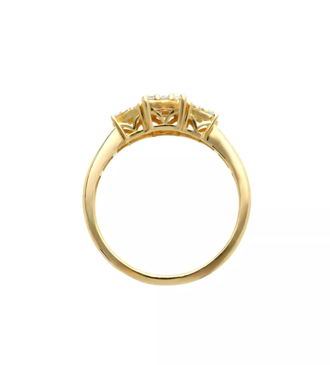 anillo oro amarillo 18 ktes con diamantes talla baguette y talla brillante vista cenital