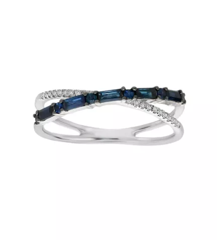 anillo de oro blanco 18 kilates con zafiros y diamantes talla brillante fotografia frontal