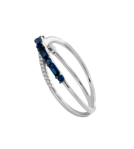 anillo de oro blanco 18 kilates con zafiros y diamantes talla brillante fotografia lateral