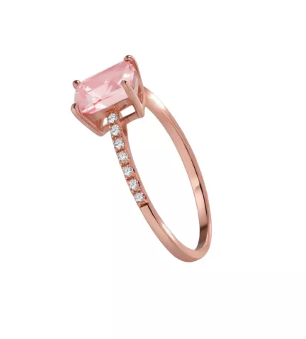 anillo de oro blanco 18k con morganita y brillantes toma lateral