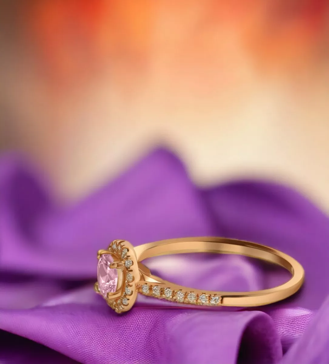 anillo de oro rosa 18k con morganita y diamantes toma RRSS