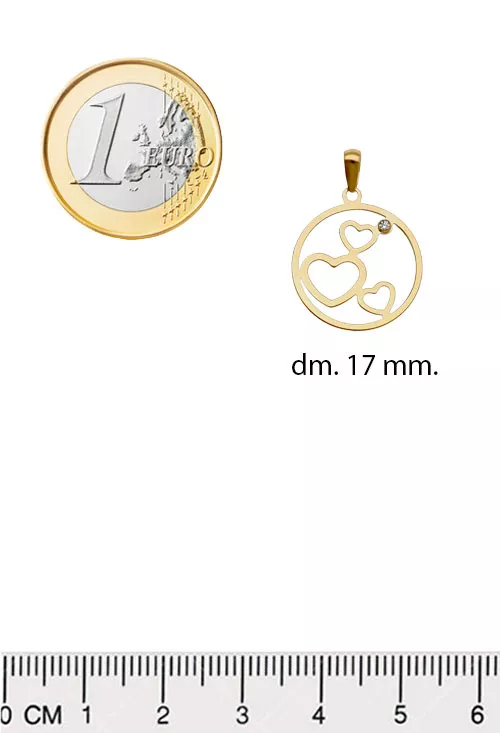 Colgante de oro 18 kilates con motivo de corazones calados con circonita 002_84099-G medida