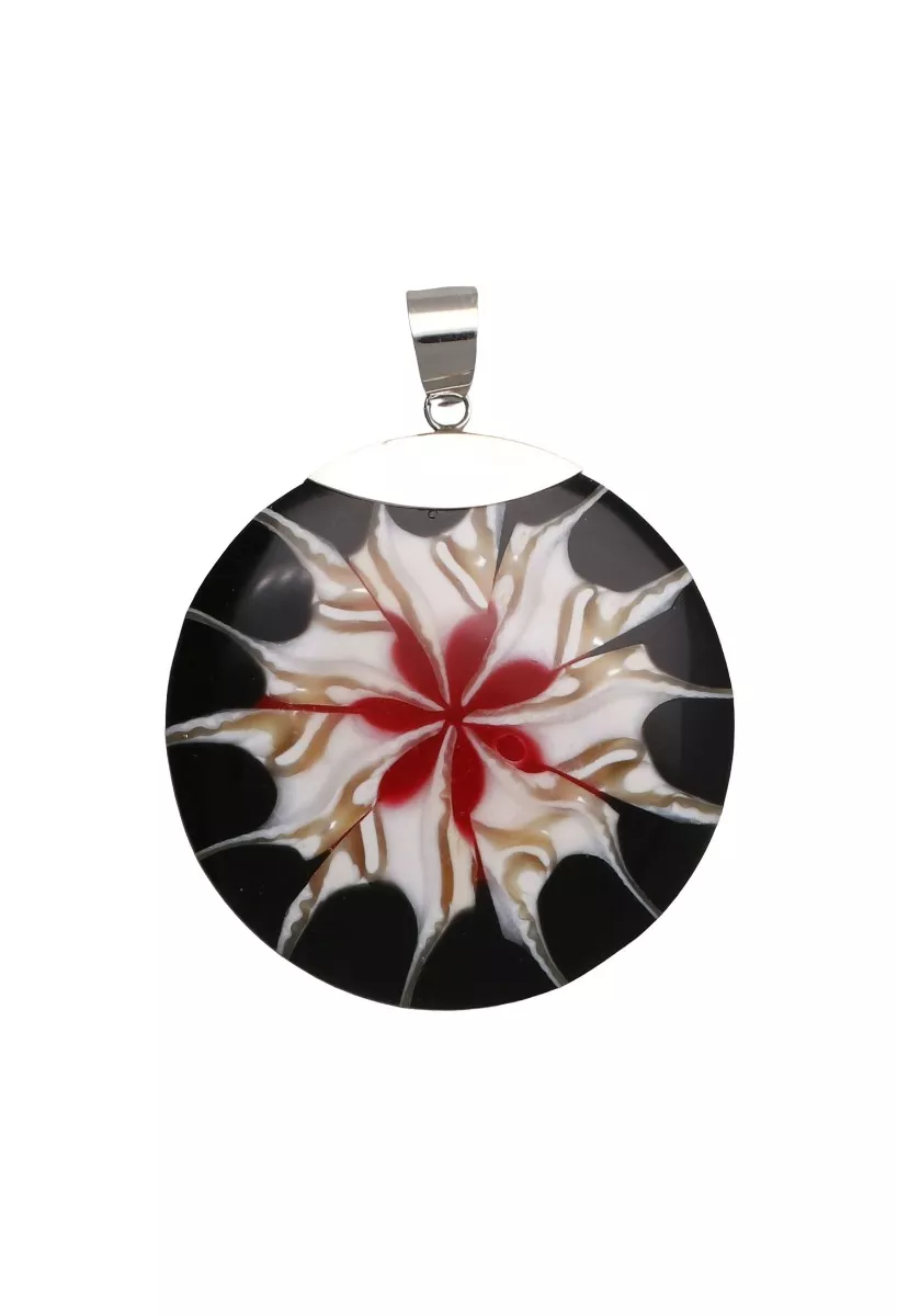 Colgante plata y resina tipo dije concha negra roja y blanca 297_826982