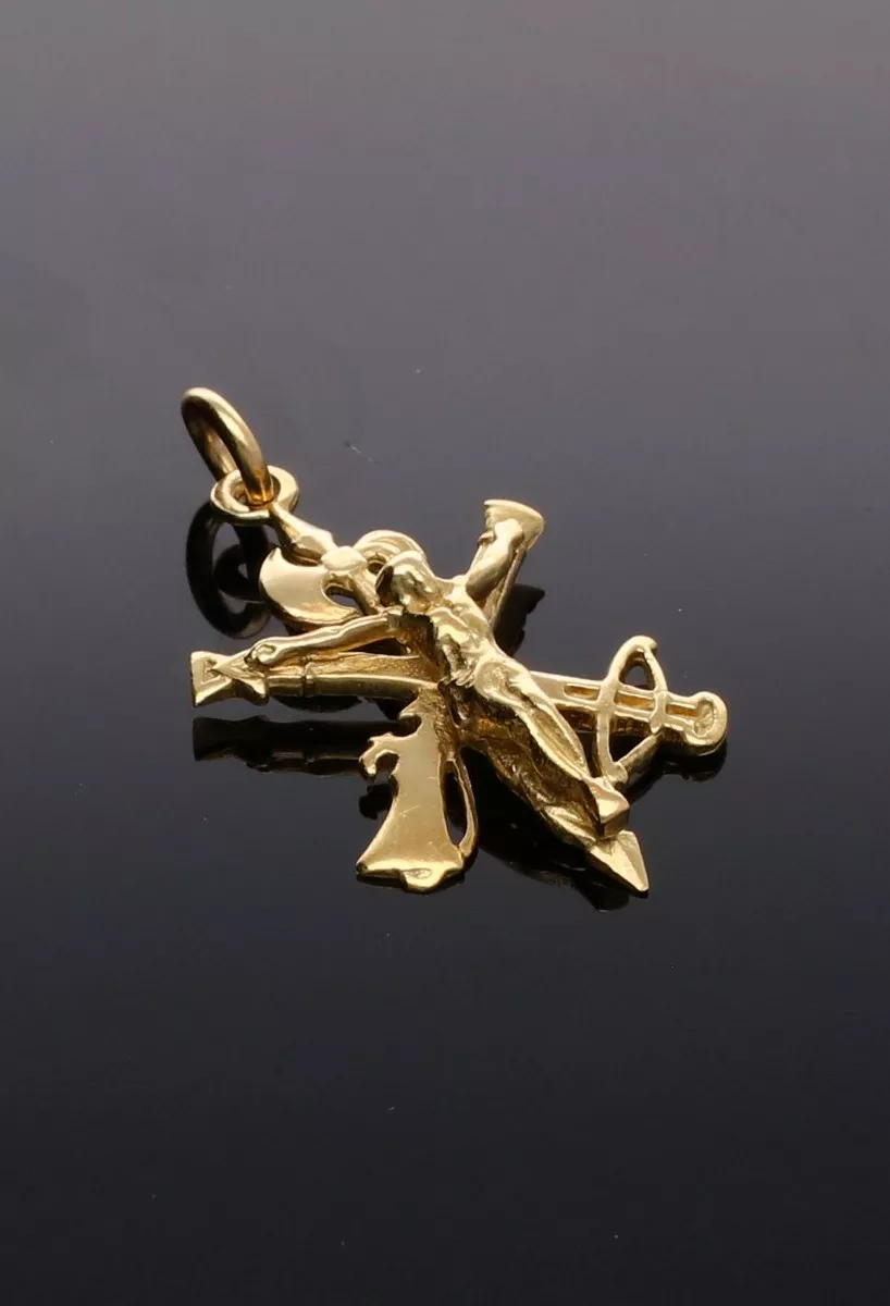 Crucifijo oro 18 ktes Cristo de la legión 038_ LO-025-23AM03 fondo negro