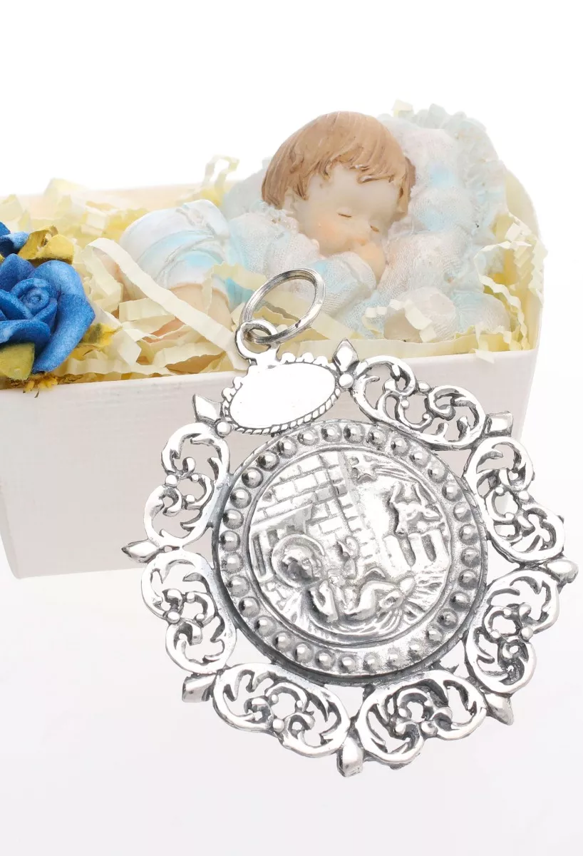 Medalla de cuna del niño en pajas en plata de ley 297_872572 montaje