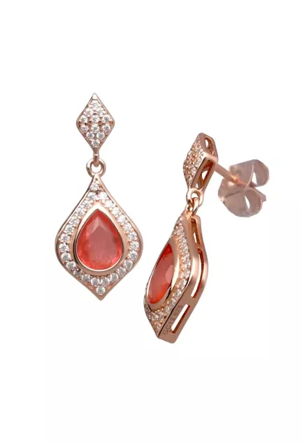 Pendientes plata chapada con circonitas y cuarzos rosa 252_BE54691-ROJ-RS foto 2