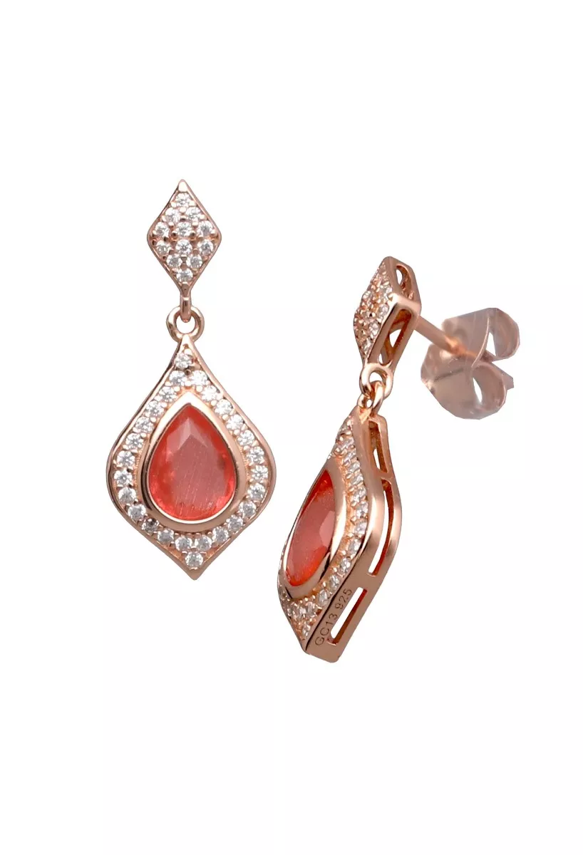 Pendientes plata chapada con circonitas y cuarzos rosa 252_BE54691-ROJ-RS foto 2