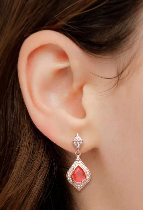 Pendientes plata chapada con circonitas y cuarzos rosa 252_BE54691-ROJ-RS puestos