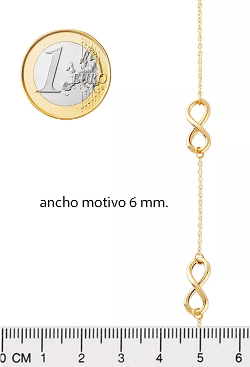 Pulsera de oro 18 ktes con infinitos y cadena eslabón forzado 243_401-00848 medidas