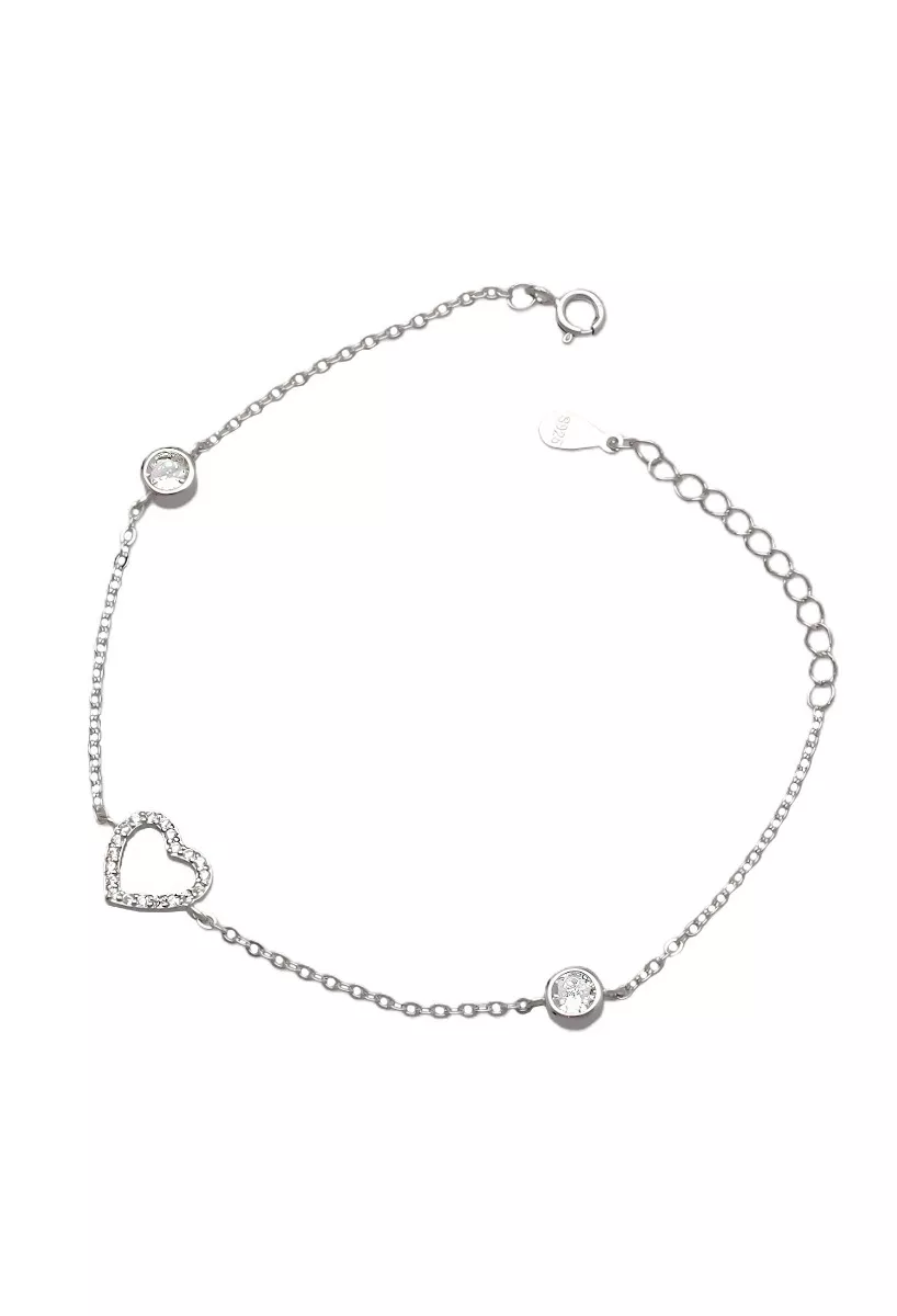 Pulsera de plata entrepiezas corazón y chatones con circonitas 240_PR-12-1C