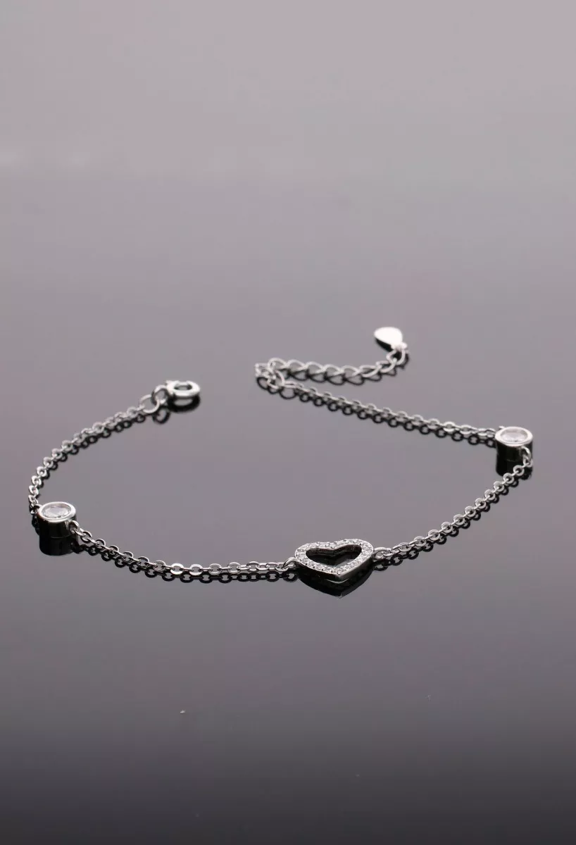 Pulsera de plata entrepiezas corazón y chatones con circonitas 240_PR-12-1C fondo negro