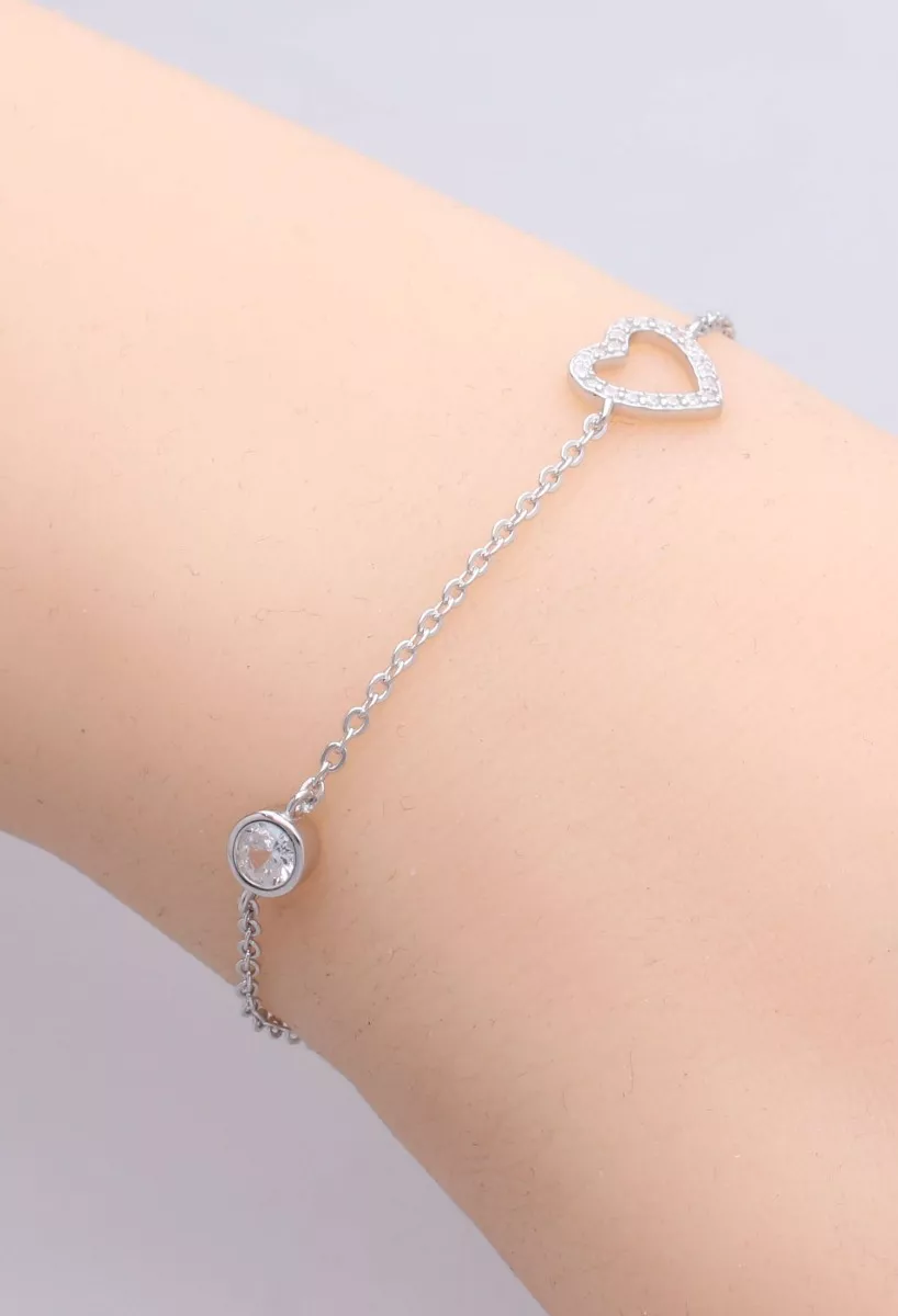 Pulsera de plata entrepiezas corazón y chatones con circonitas 240_PR-12-1C puesto