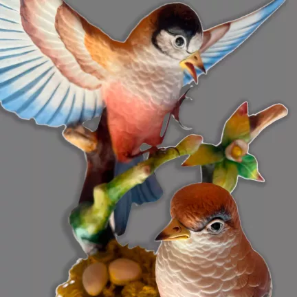 figura de porcelana marca nuevo buen retiro pajaros con nido 28 01