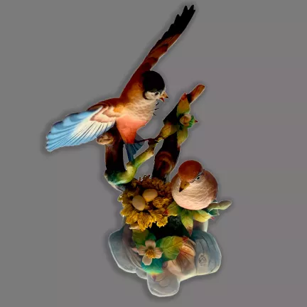 pajaros cuidando nido figura de porcelana nuevo buen retiro