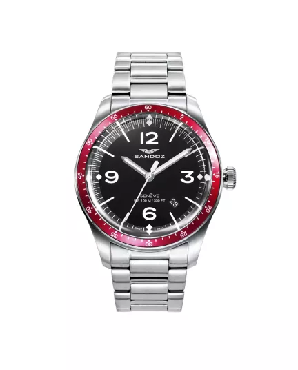 Reloj Sandoz colección Vitesse acero bisel rojo 81501-54