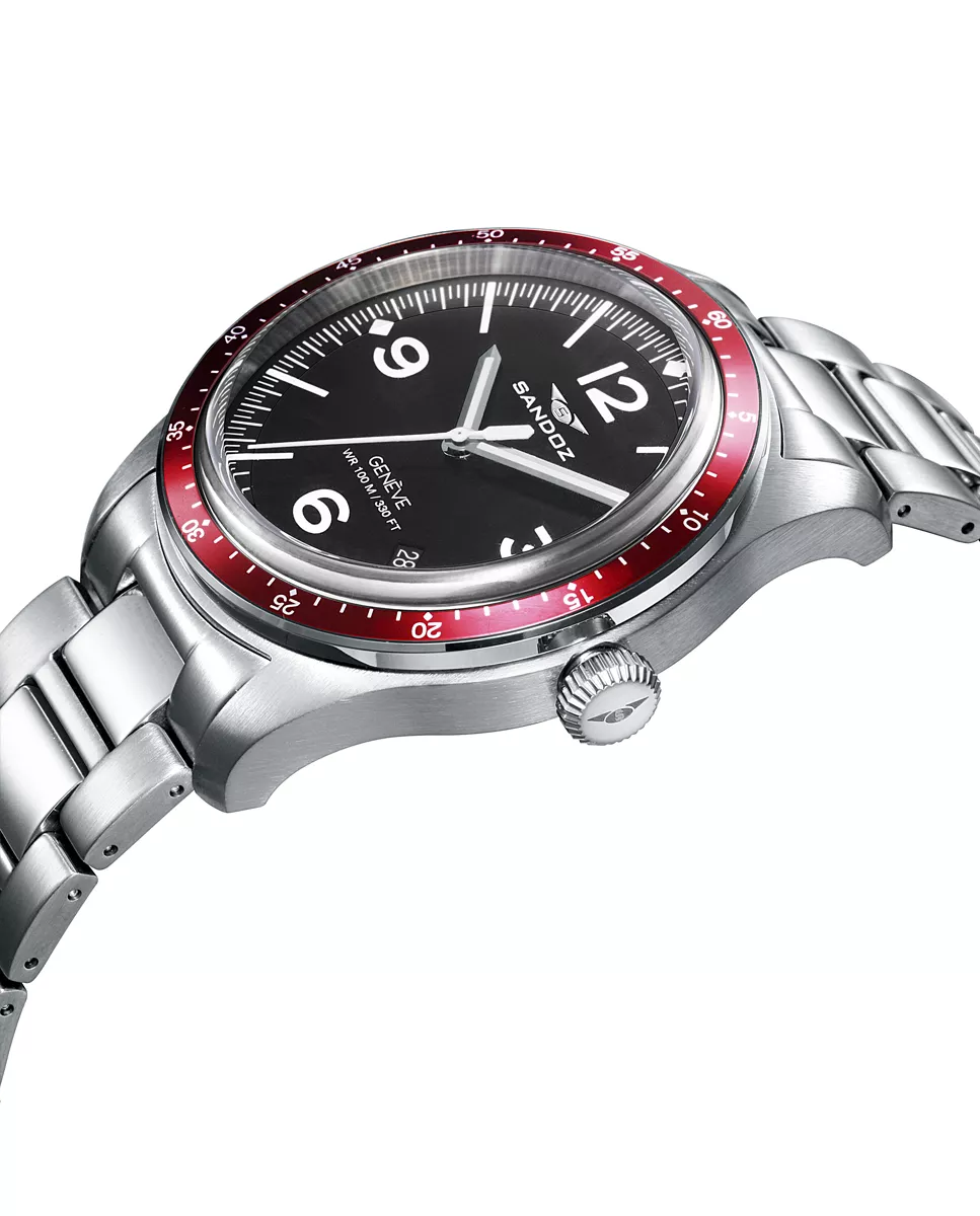 Reloj Sandoz colección Vitesse acero bisel rojo 81501-54 D