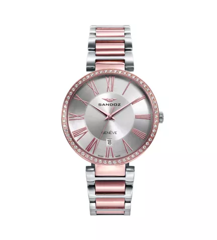 Reloj de acero bicolor con circonitas Sandoz mujer 81364-83