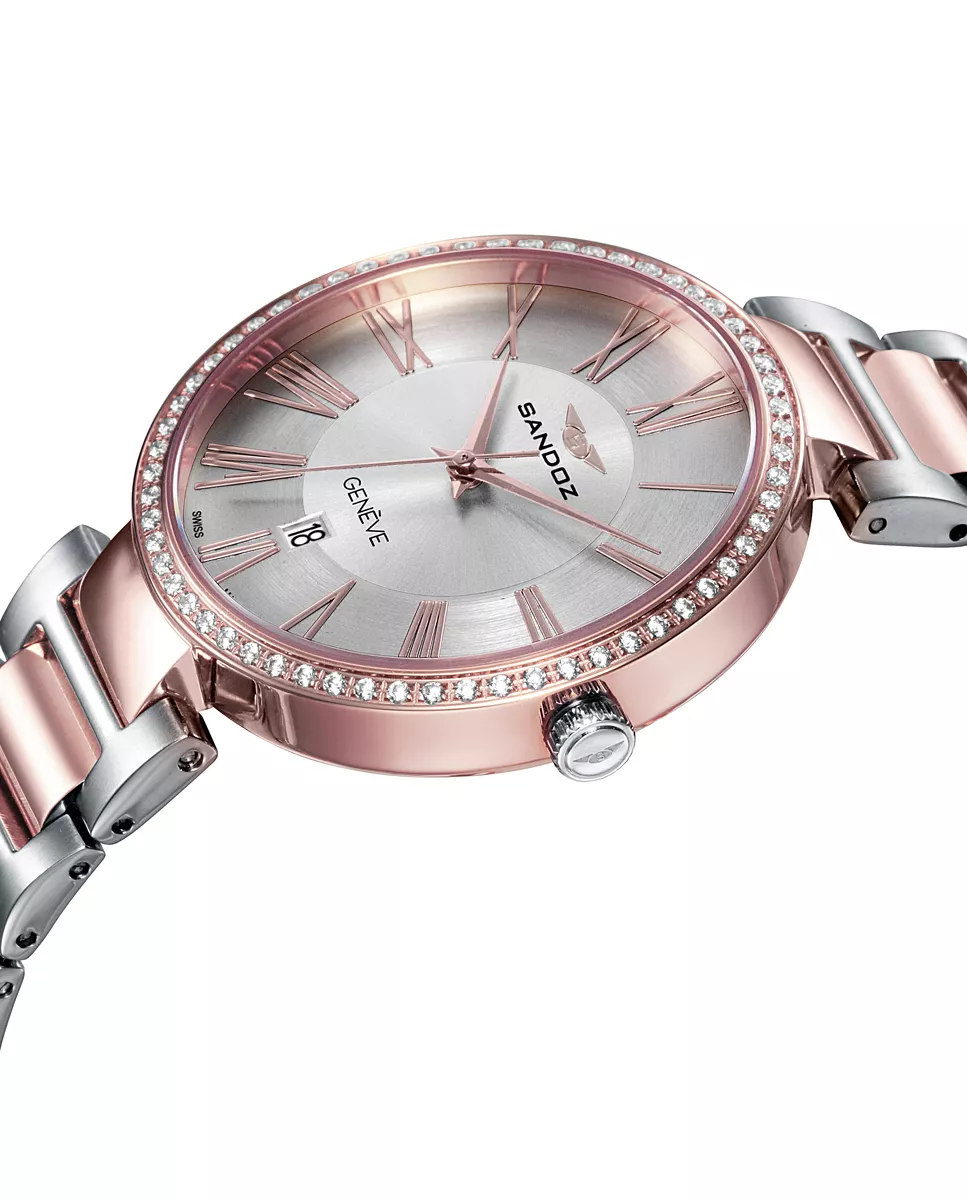 Reloj de acero bicolor con circonitas Sandoz mujer 81364-83D