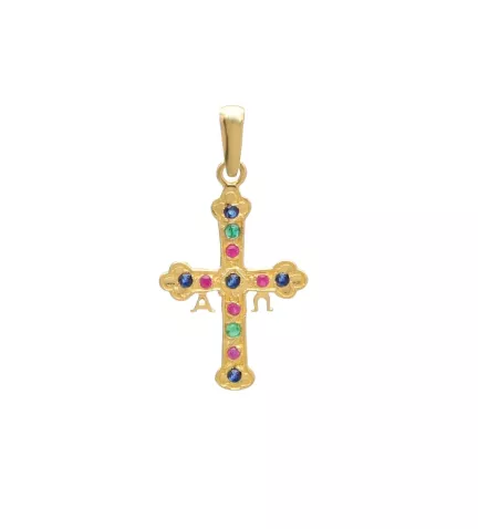 cruz covadonga oro 18k con piedras preciosas