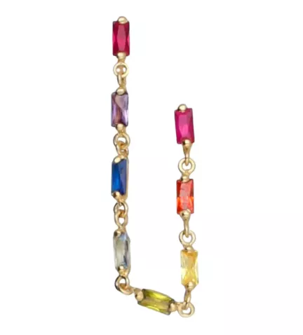 pendiente largo cuarzos multicolores y oro amarillo 18k