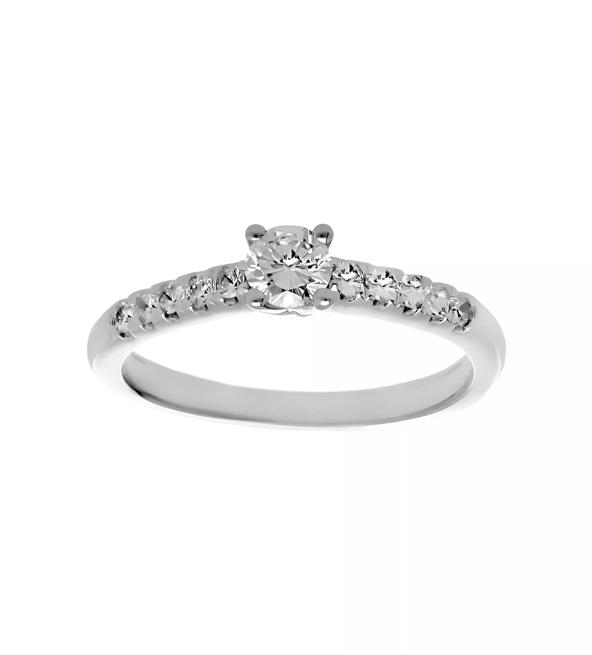 anillo de compromiso oro blanco 18k con diamantes talla brillante