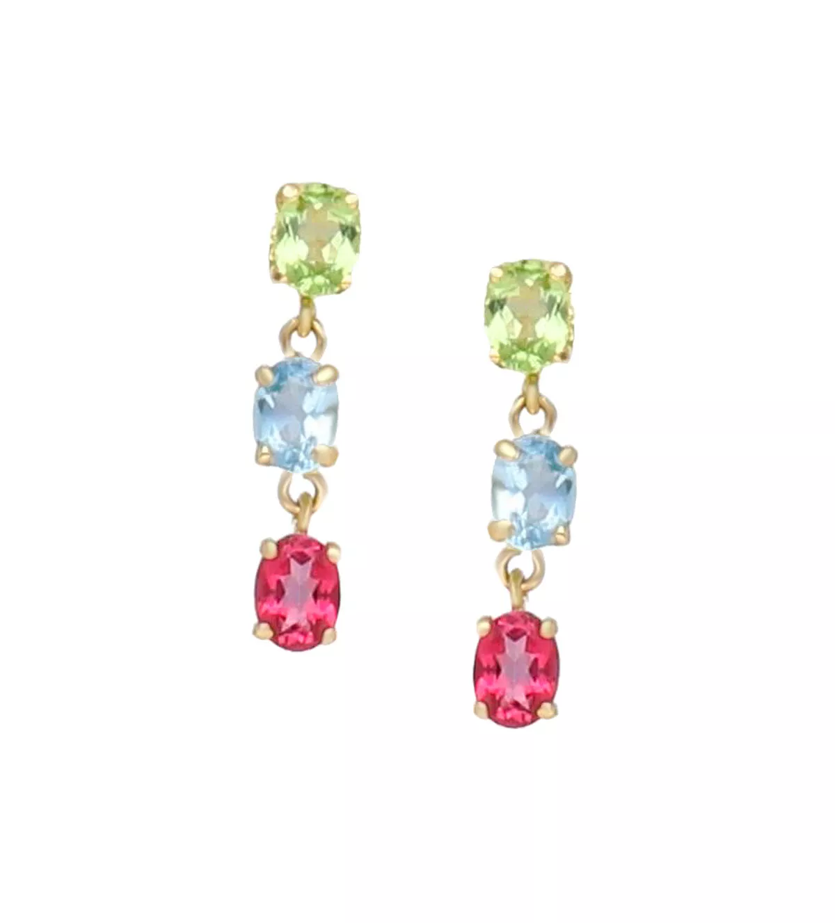 pendientes largos de oro con piedras semipreciosas