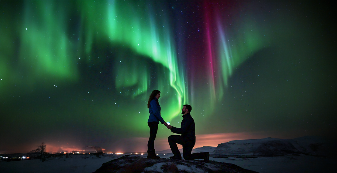 propuesta matrimonio en una aurora boreal