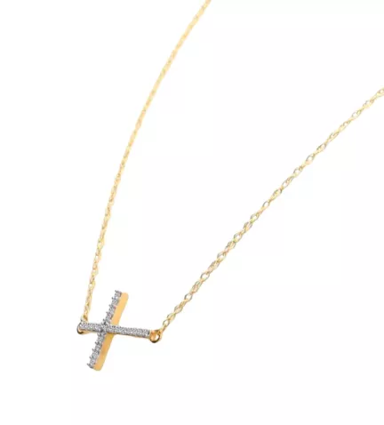 gargantilla de oro bicolor 18 ktes motivo cruz con brillante foto detalle