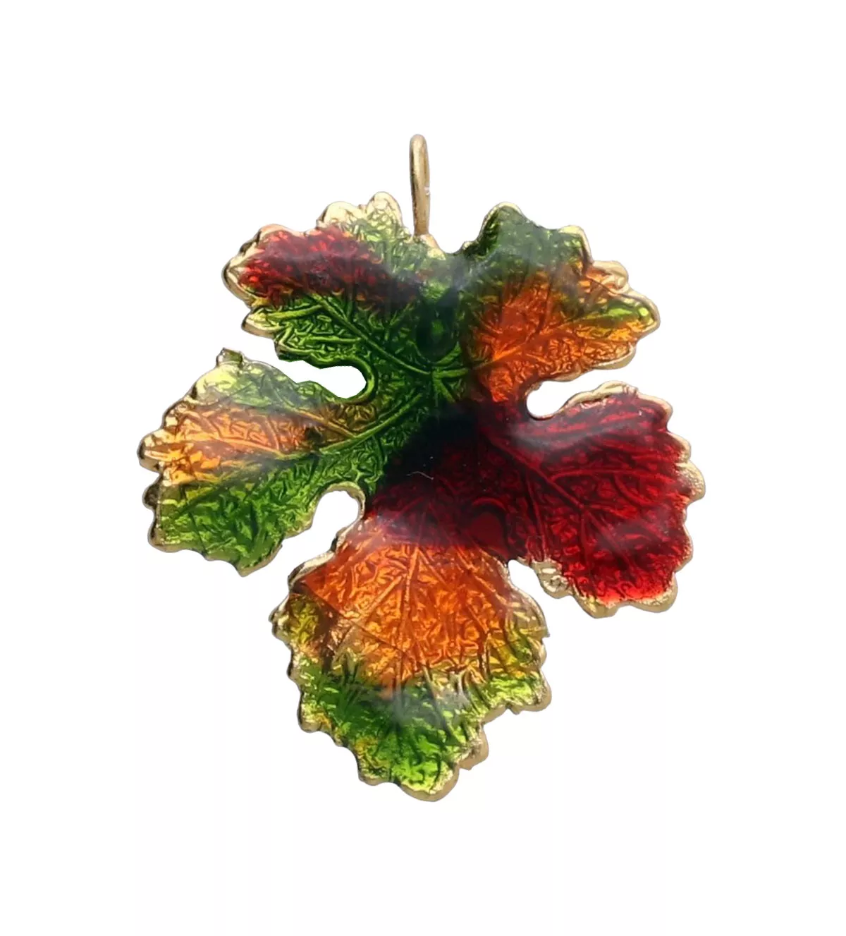 colgante hoja natural metalizada esmalte multicolor