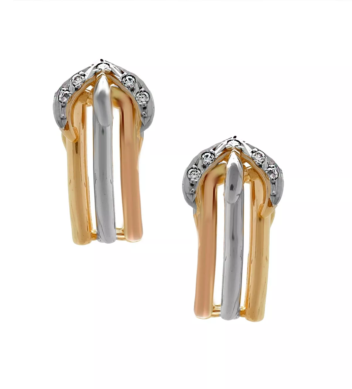 pendientes de oro tricolor 18k con circones Tricolore
