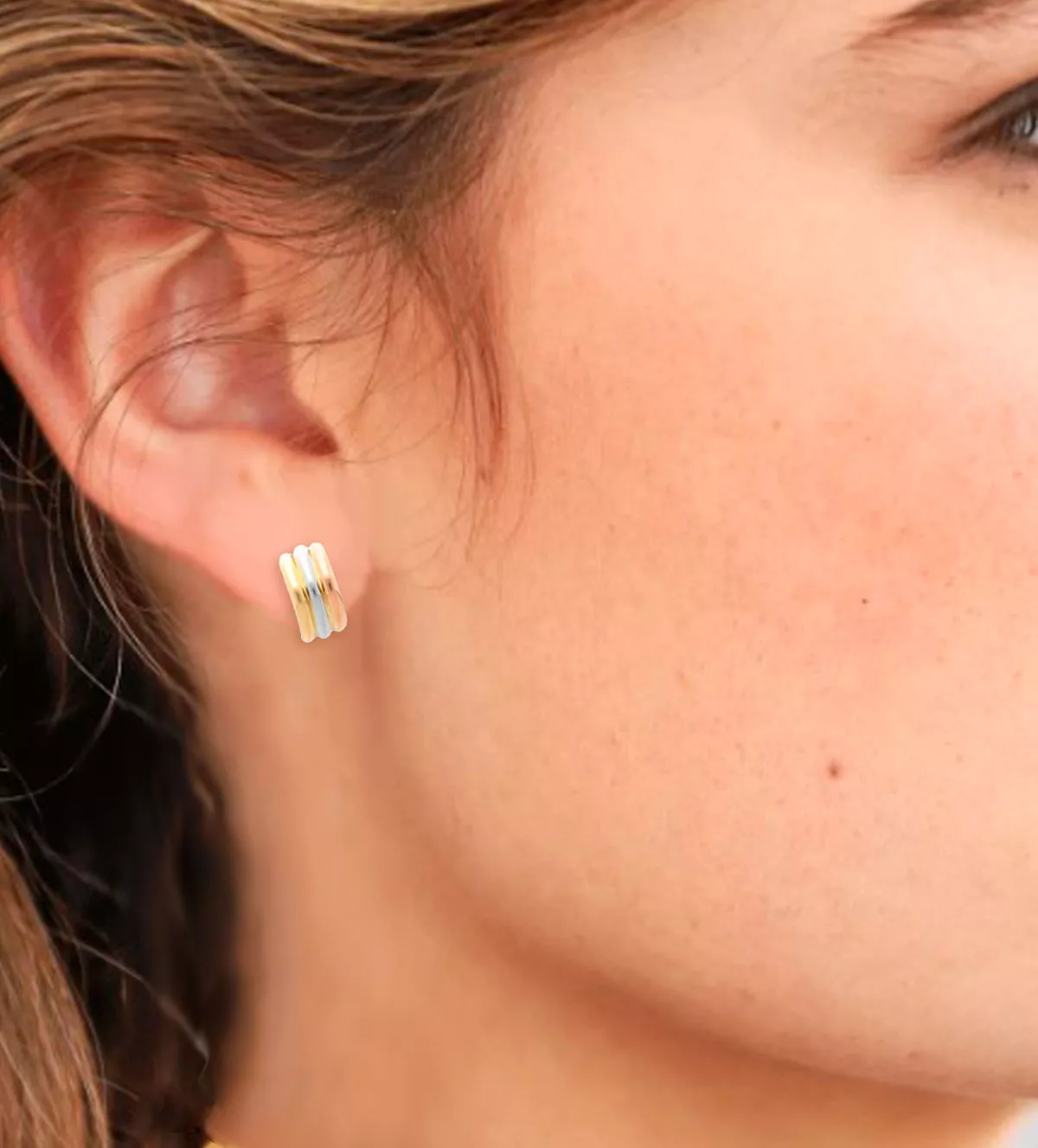 pendientes de oro tricolor foto modelo