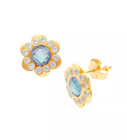 pendientes de oro con topacio azul y circones foto toma lateral