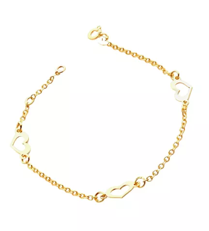 pulsera oro amarillo 18 ktes 3 corazones