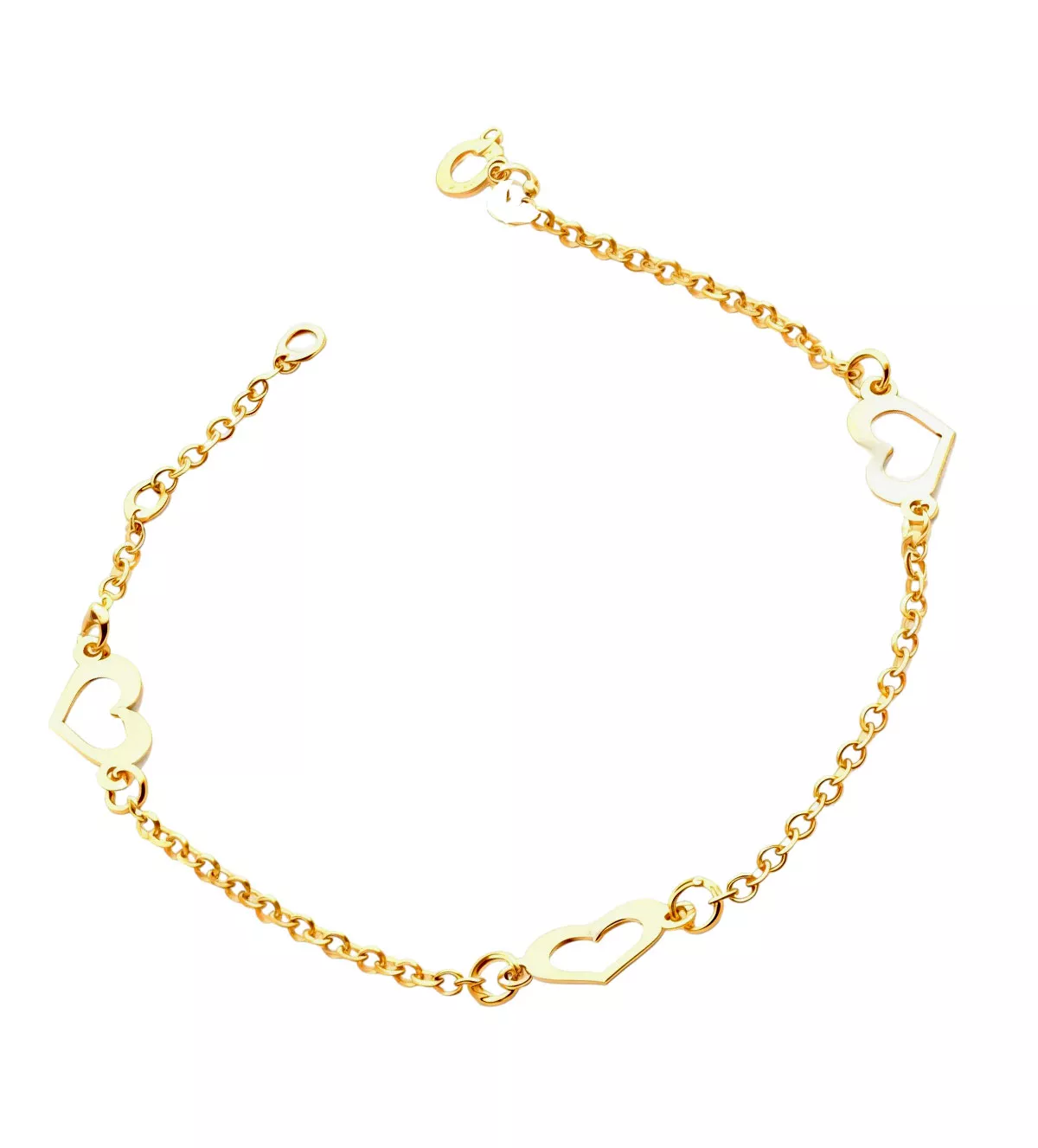 pulsera oro amarillo 18 ktes 3 corazones