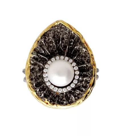 anillo de plata rodio negro con perla cultivada