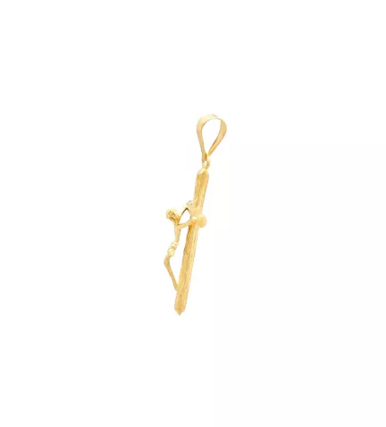 cruz de oro con cristo y cruz como tronco toma de lado