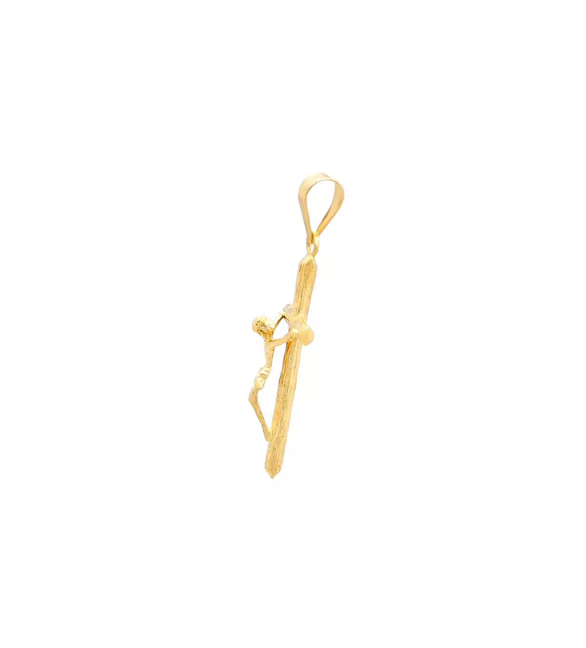 cruz de oro con cristo y cruz como tronco toma de lado