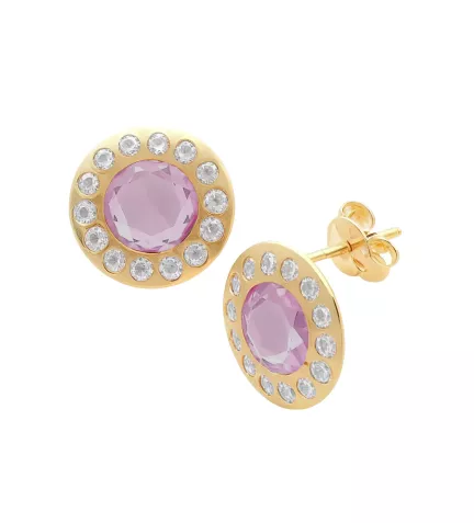 pendientes de oro con circones y amatista fotografia frontal y lateral