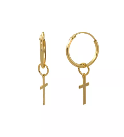 pendientes de oro aros con cruz colgando