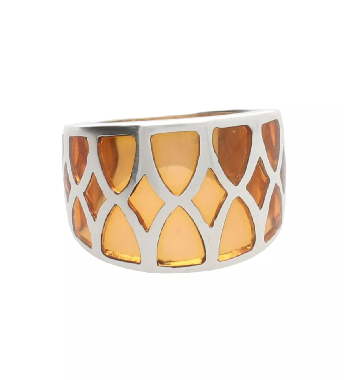 Anillo de plata vidriera naranja