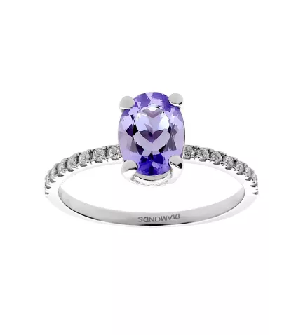anillo oro blanco con diamantes y tanzanita