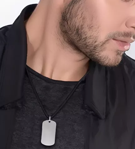 chapa de identidad plata toma modelo masculino